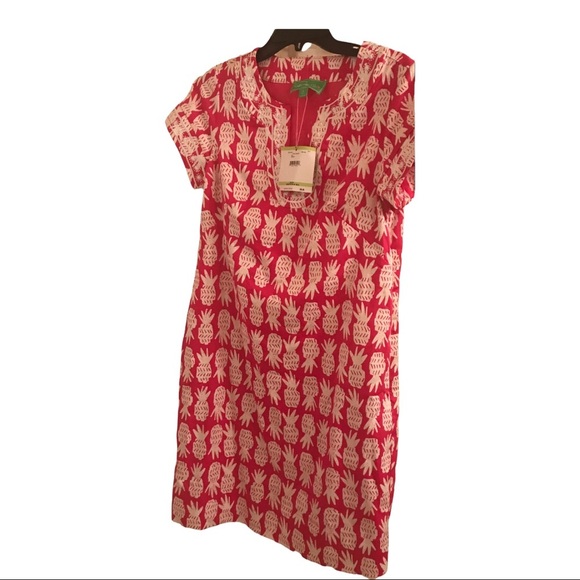 Pappagallo pineapple print embroidered short pink & white dress size 4 new - Picture 1 of 14